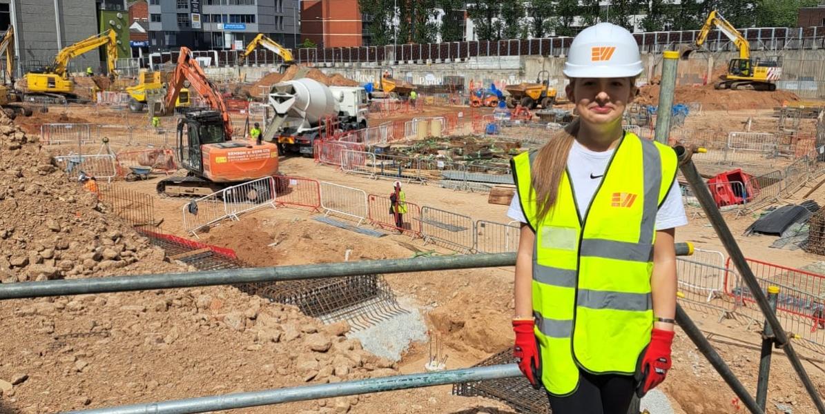 Work experience girl on building site Work experience girl on building site
