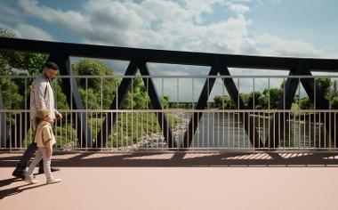 Close up of people walking over the bridge