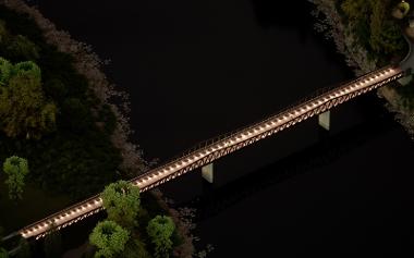 Aerial evening view of Tram Bridge