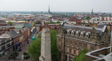 An Ariel view from the Harris Museum roof looking down on the Town Centre