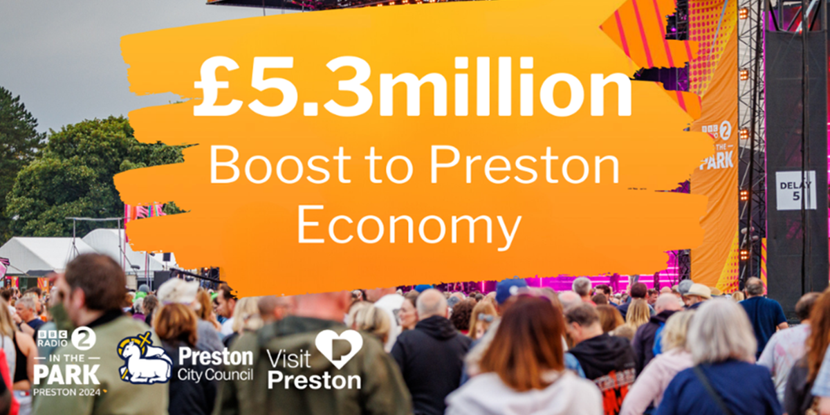 An image from the Radio 2 weekend with the text £5.3 million Boost to Preston Economy.