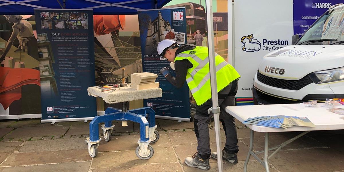 An apprentice working on the Harris Museum refurbishment.